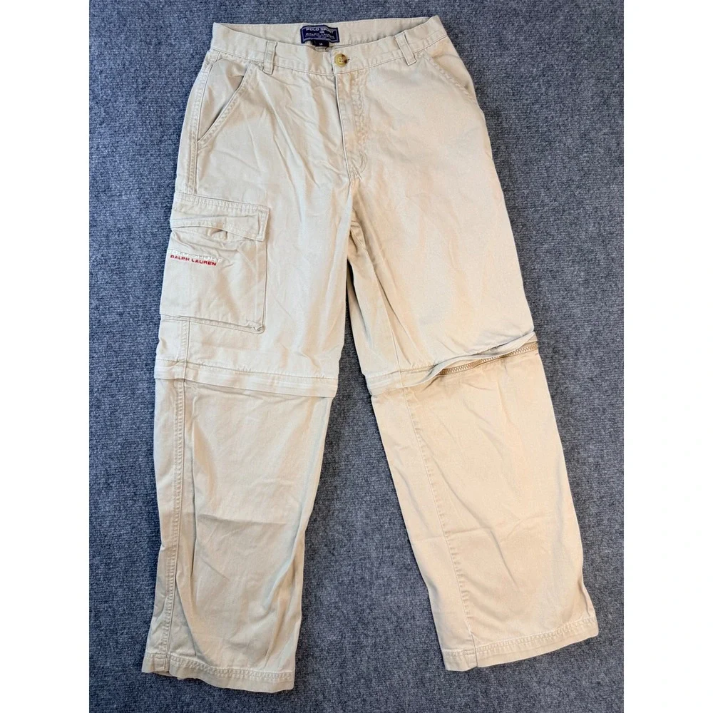 Polo Sport Ralph Lauren Khaki Cargo Pants 14 Tan Cotton Zip Off Convertible Vtg
